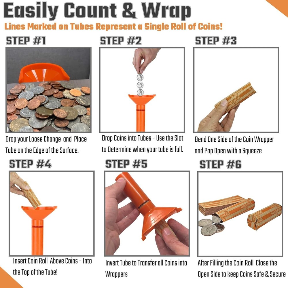 Complete Coin Counting Set: 4 Color Tubes & 100 Wrappers for Smooth Sorting