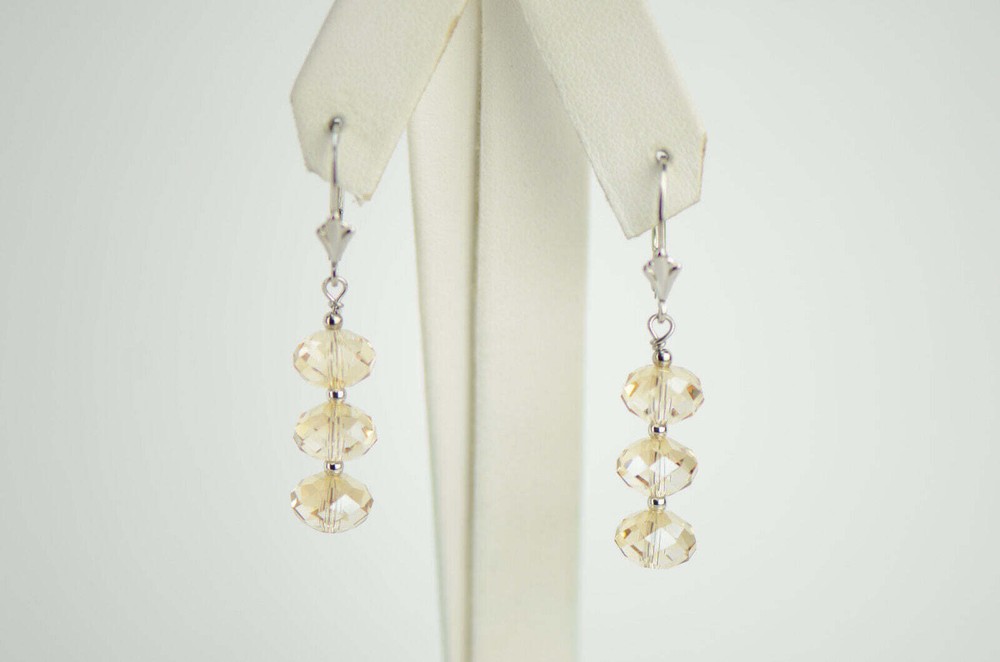 Three Color Crystal Dangle Drop earrings Sterling Silver 925
