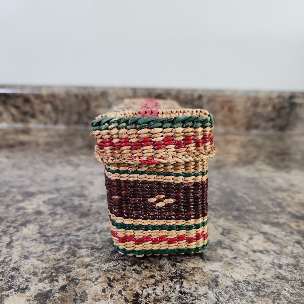 Vintage Sewing Storage Basket Woven Rectangle Lid