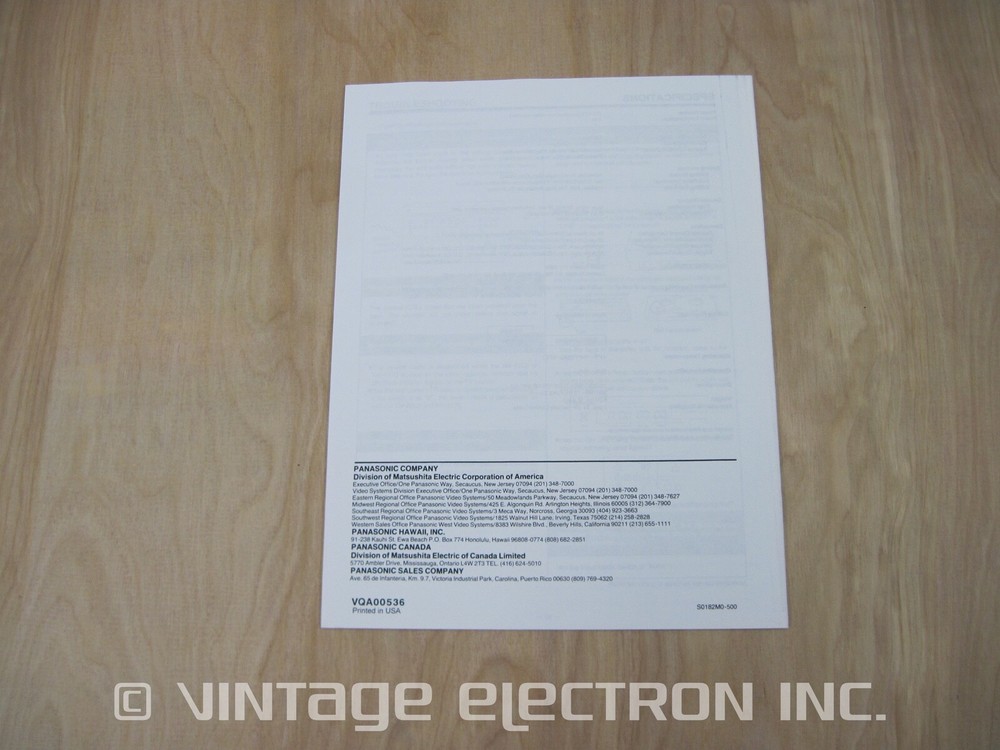 PANASONIC: NV-A500 Editing Controller INSTRUCTION MANUAL - Pro Video / Audio