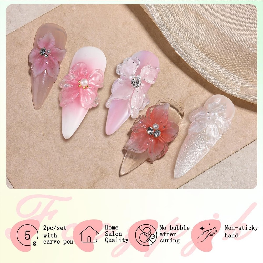 Versatile Solid Nail Gel Set with Silicone Pen - 2PCS for 3D Art & Extension