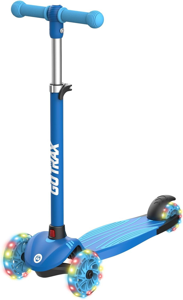 Kids Kick Scooter, LED Lighted Wheels & 3 Adjustable Height Handlebars, Scooter
