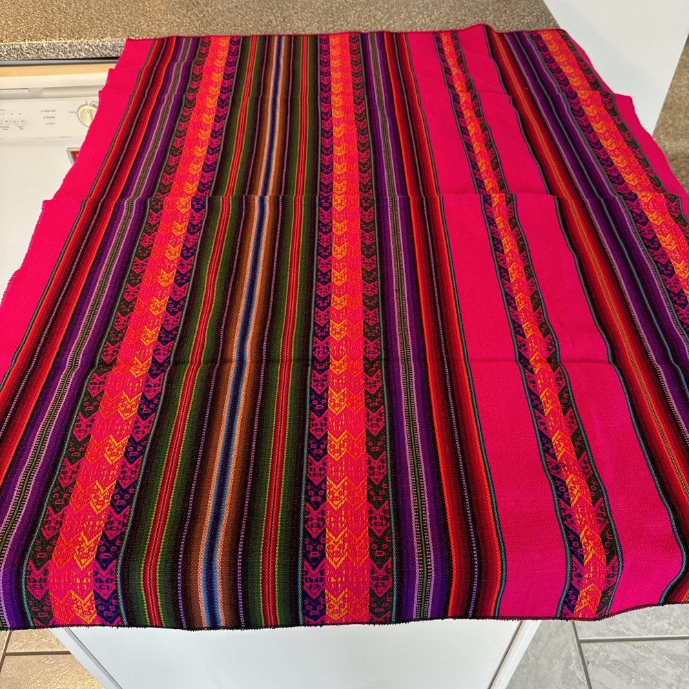 Peruvian Woven Blanket - Boho Tapestry ~59"X 39" Colorful Wool Tablecloth