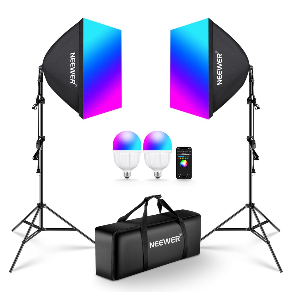 NEEWER 2 Pack 24''RGB Softbox Lighting Kit with App Control & 9 Effect Modes