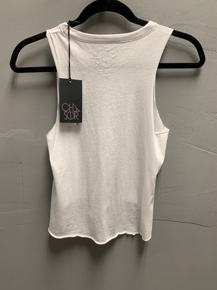 $68 NWT Chaser Brand Solid White Tiger Tie Front Graphic Sleeveless Tank