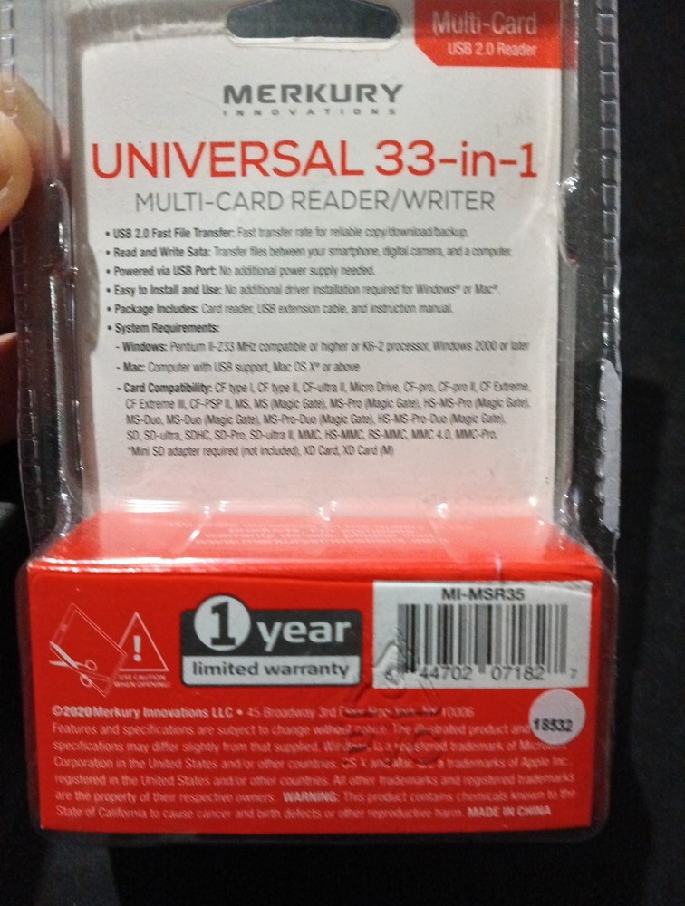 Merkury Universal 33-In-1 Multi-Card Reader/ Writer (MI-MSR35) -USB 2.0 Reader