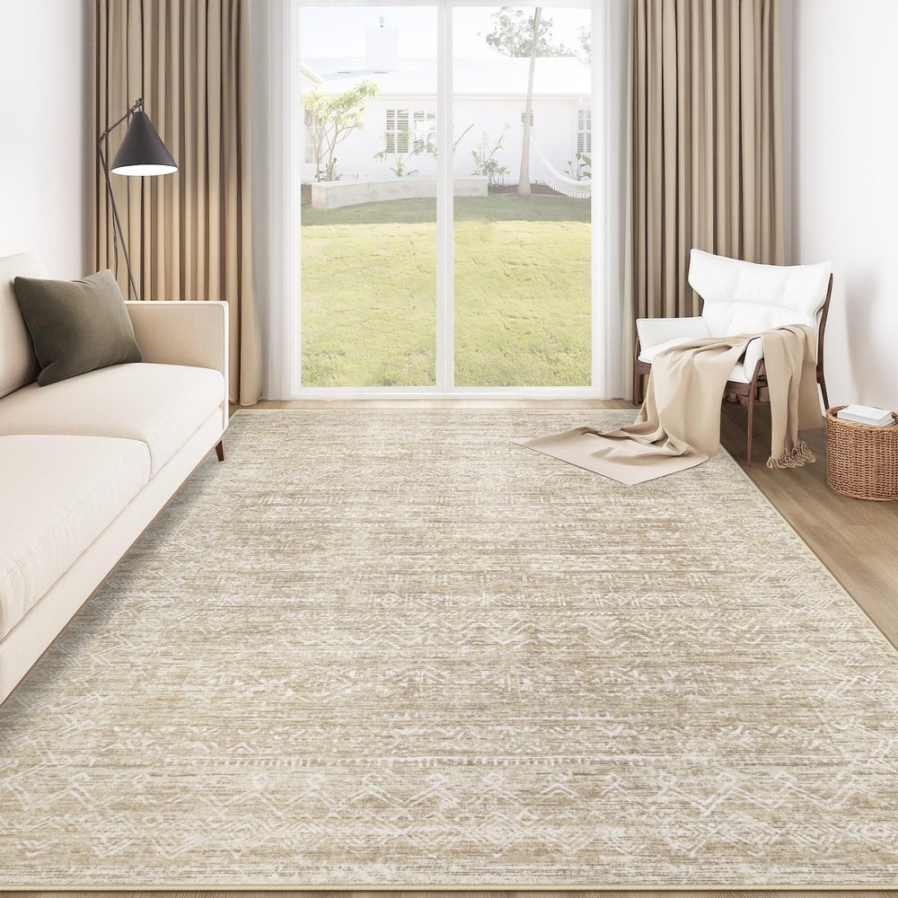 Washable Rug 5x7 Area Rugs: Modern Geometric 5' x 7' (Rectangular), Beige