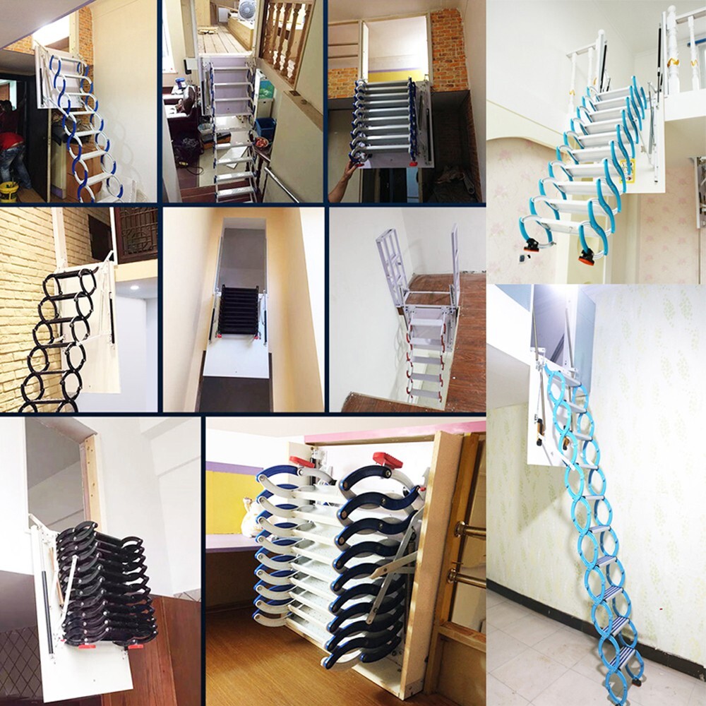 Attic Ladder Loft Wall Folding Stairs Blue 9.18ft Side-Mounted Pull Down Ladder