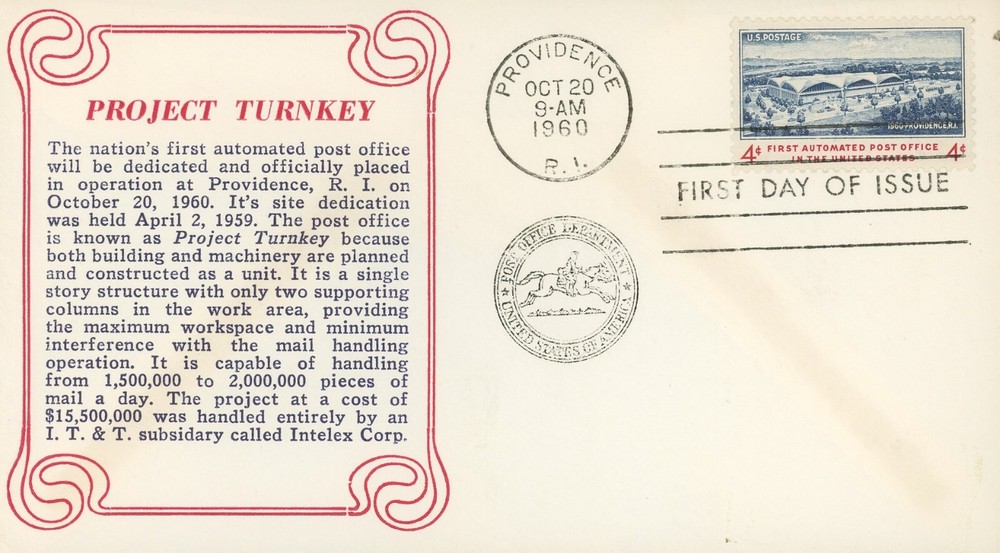 US 1164 FDC Project Turnkey First Automated Post Office Von Ohlen