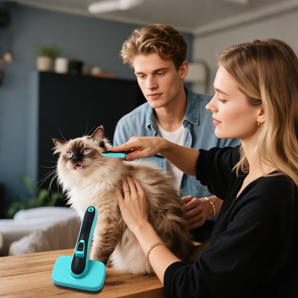2Pcs Irregular Teeth Pet Hair Shedding Comb Tools Anti-Slip Labor-saving Handle