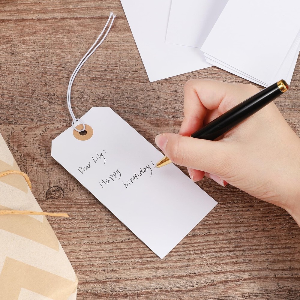 100pcs Large Price Tags with String Attached White Hang Paper Tags with Elast...