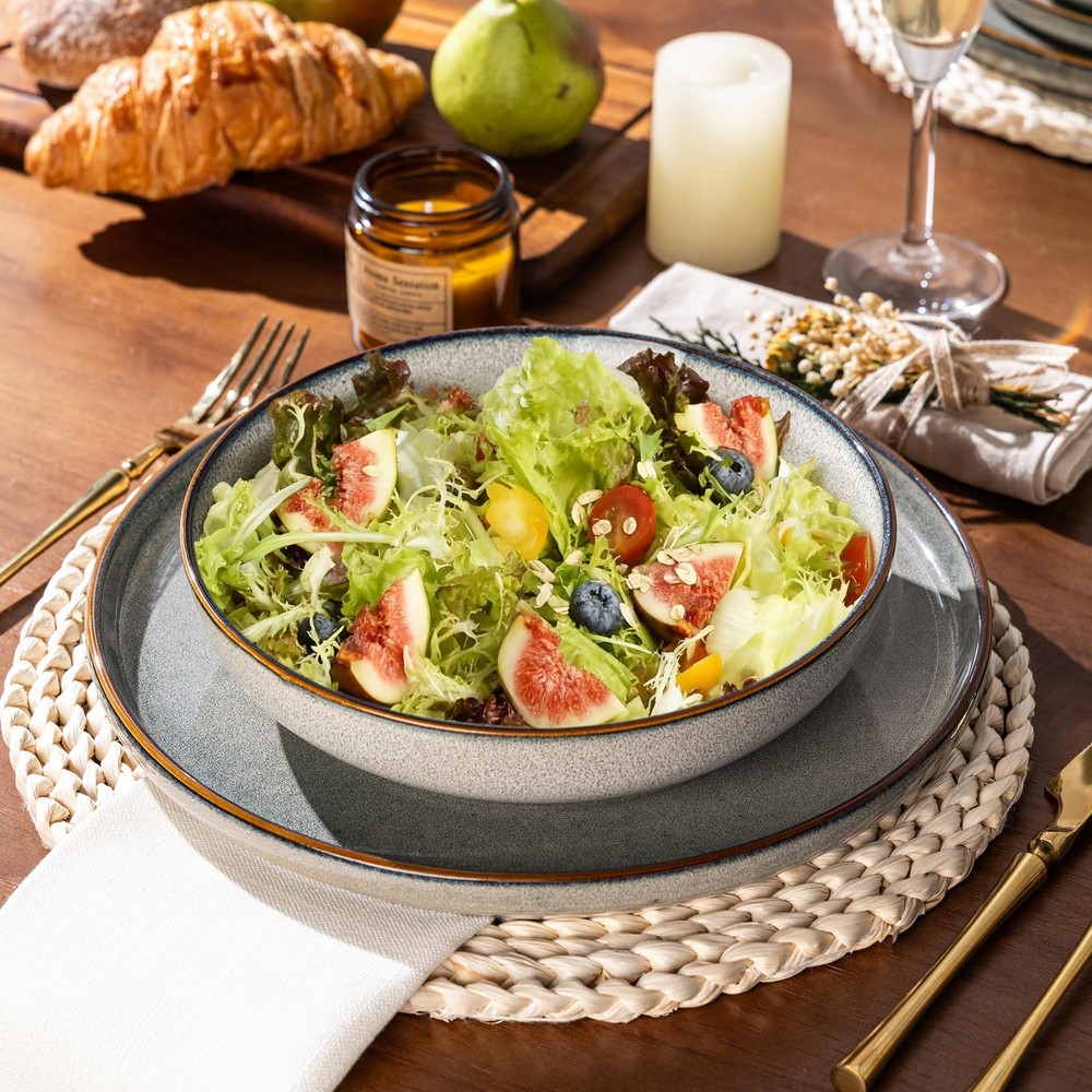 Ceramic Dinnerware Sets for 4, 12 Pieces Stoneware Plates and Bowls Sets, Rea...