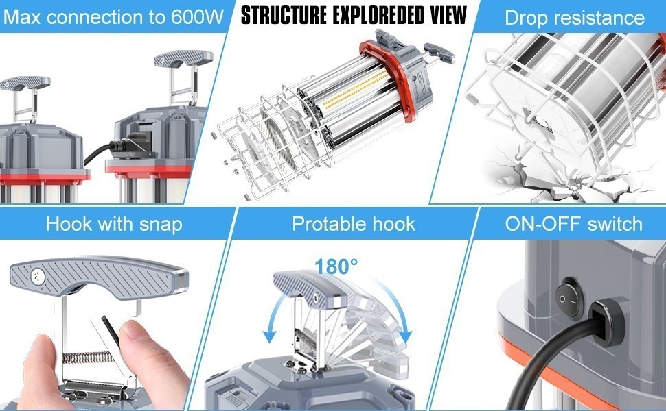 100W LED Temporary Work Light Linkable Constructions Industrial Jobsite Lighting