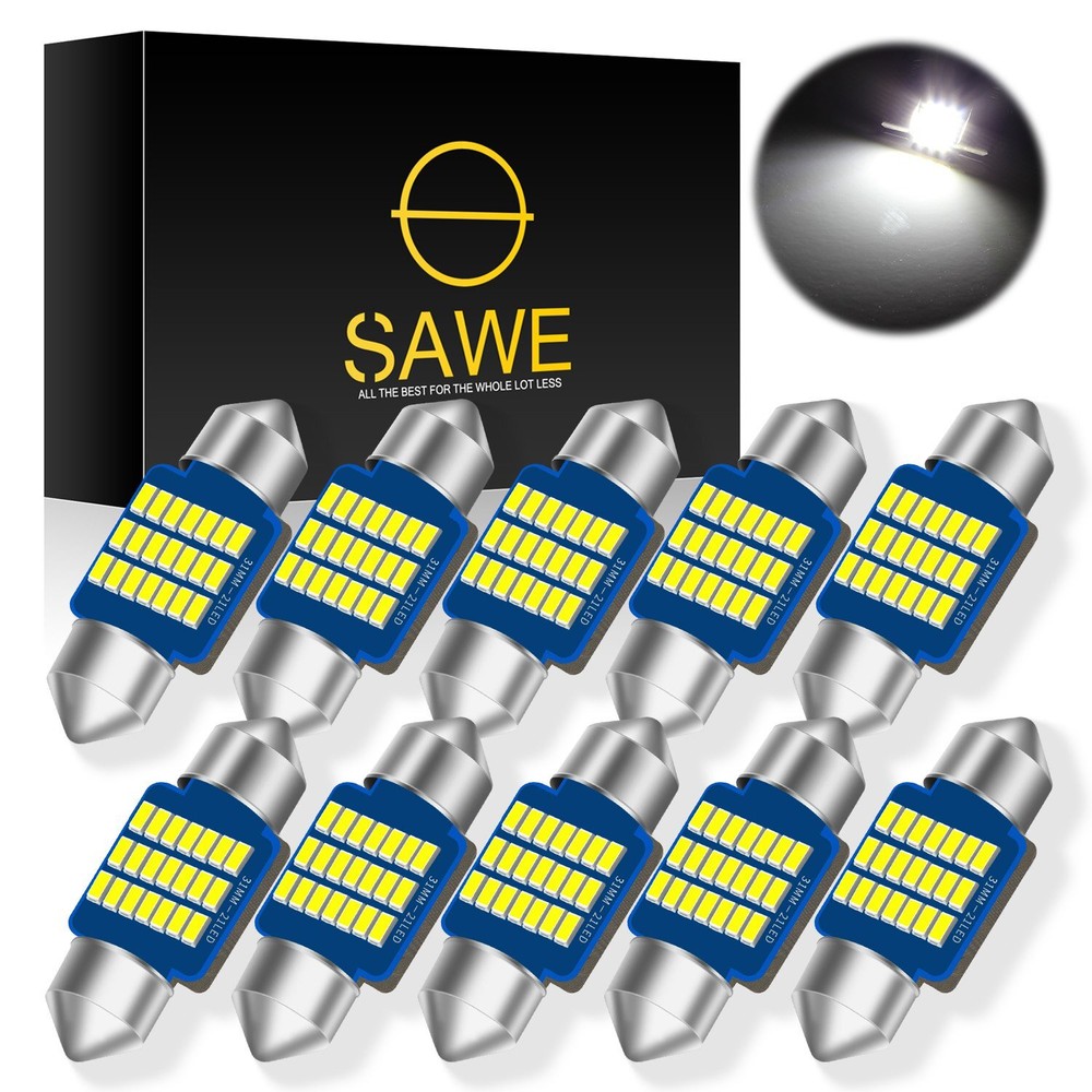 10 x Ultra White 31MM 3014 21SMD Dome Map Interior LED Light Bulbs DE3175 DE3022