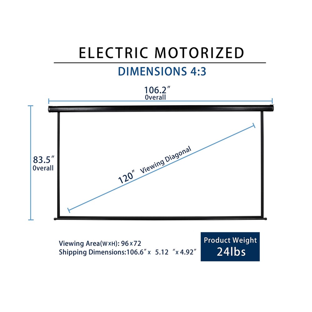 120" Motorized Projector Screen Electric Diagonal Automatic Projection 4:3 HD...