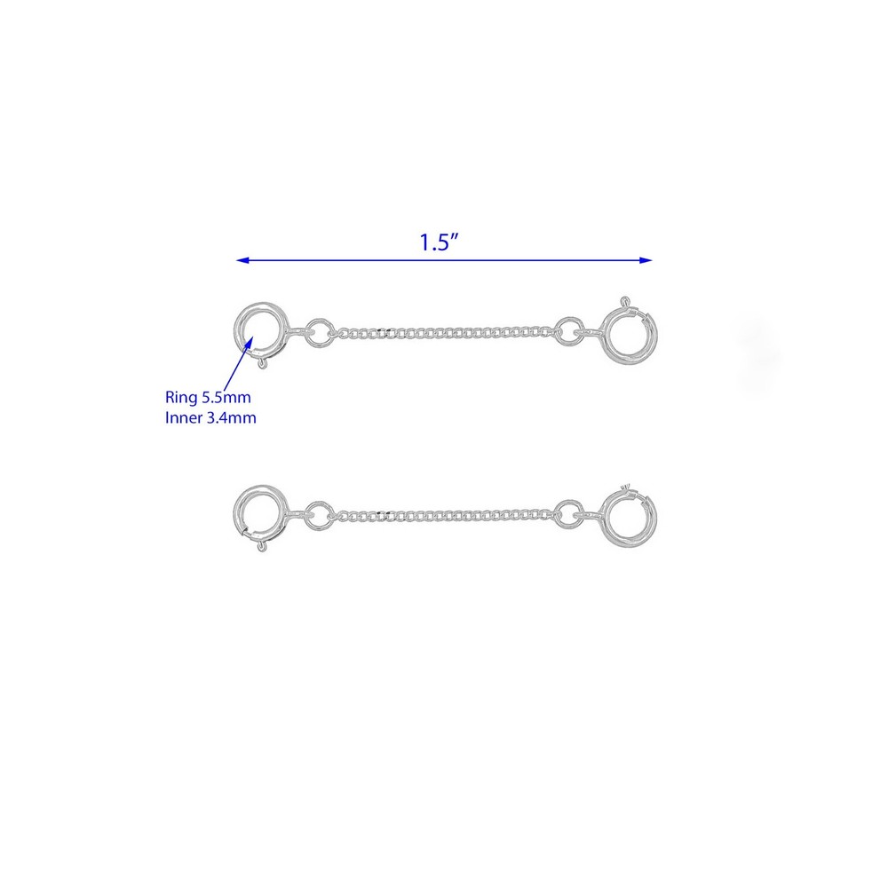 2 Sterling Silver Double Spring Ring Connector Extender Safety Chain 1.5" #51609