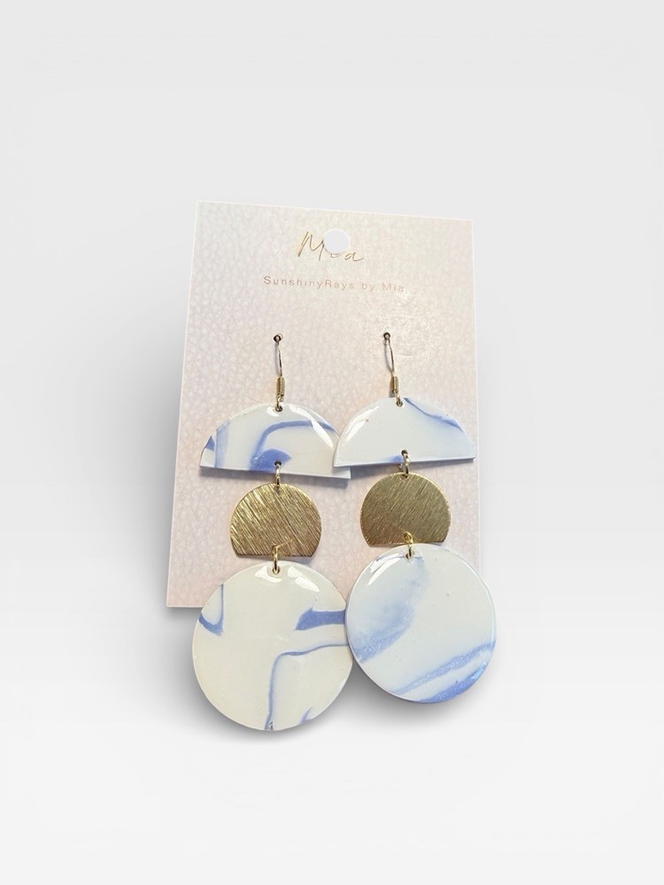 Handcrafted Polymer Clay Dangle Earrings Gold Tone Statement Art