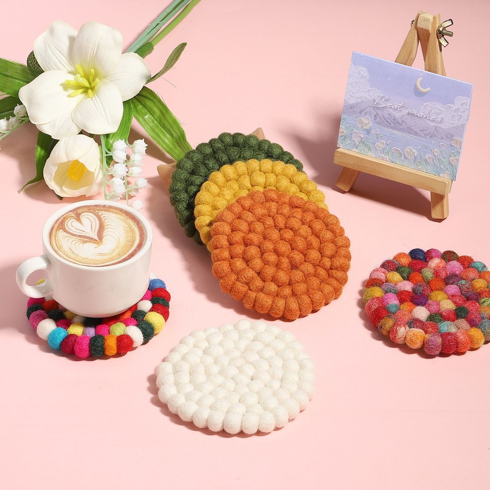 4 Round Felt Coasters, Yellow