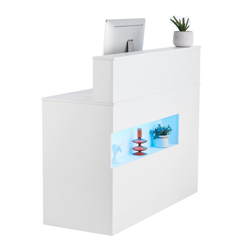 Reception Desk,47 Inch Rectangular Front Counter Table,Office Reception Desk w/L