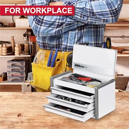 Mini Tool Box, Portable 3 Drawer Steel Stackable Tool Box with 3-Drawer White
