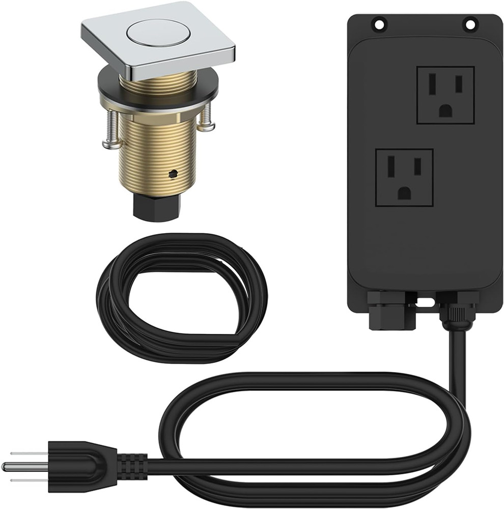 Chrome Square Air Switch Kit for Safe Garbage Disposal - Push Button Control