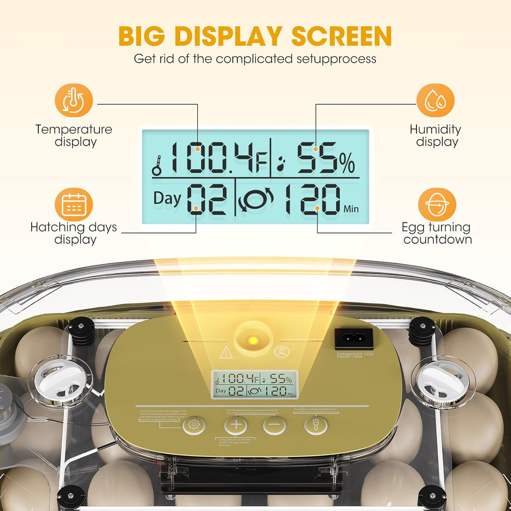 24 Egg Incubator for Hatching Eggs, Automatic Egg Turning, Temperature & Humidit