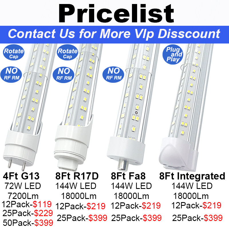 8' Led Shop Light Double Pin 144W 6500K NO RF Interference Commercial Garage LED