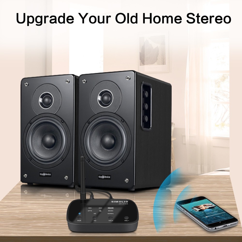 SIMOLIO Long Range HD Bluetooth Receiver with EQ (Music/Dialogue) & BT Codec