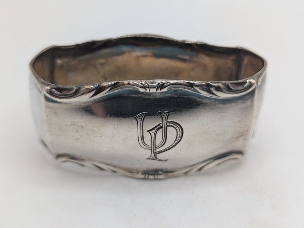 Antique German 835 Silver Napkin Ring "UP" initials engraving, as is