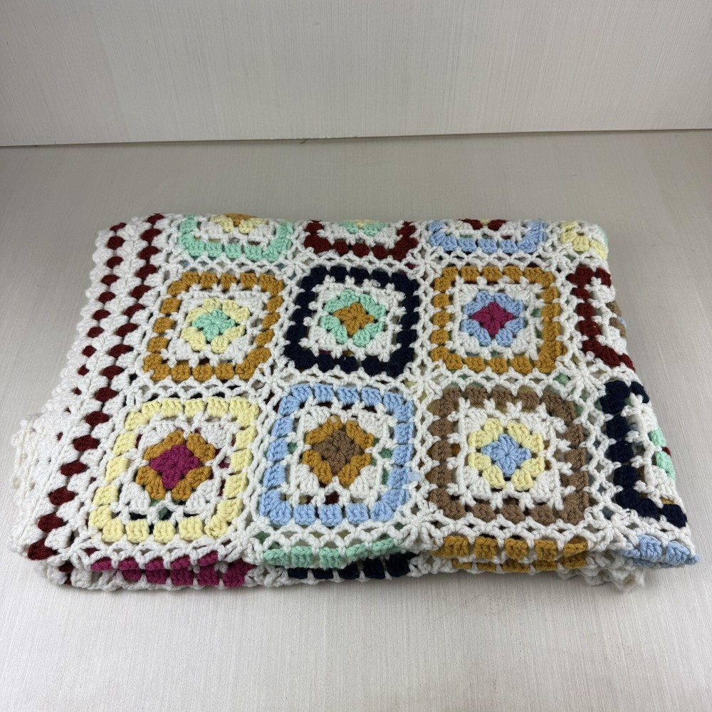 Handmade Crochet Granny Square Afghan Blanket 63x45 Multicolor