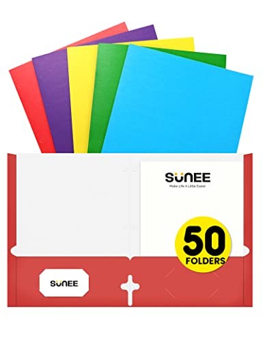 Folders with Pockets 3 Hole Punched(50 Pack, Assorted Colors), 2 Multicolored