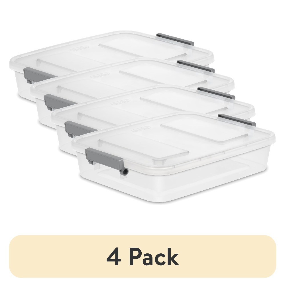 6.2 Quart Clear Plastic Storage Box with Write-on Lid 4-Pack Gray Modular
