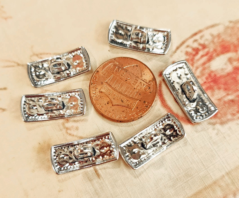 6 Southwest Concho Look Rectangular Silver Metal Buttons ~ almost 3/4" by 5/16"