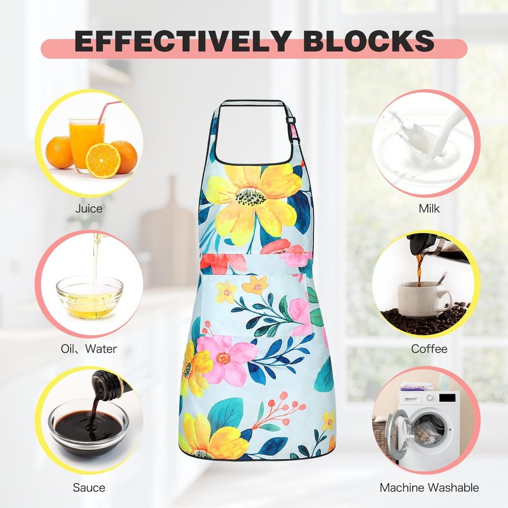 Aprons for Cooking, Adjustable Chef Apron with 2 Pockets, Kitchen Apron for B...