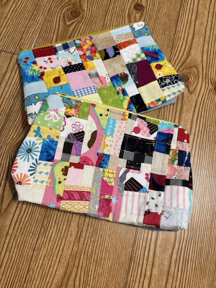 Patchwork zippered Sock Sack, bag,small project bag, small storage bag