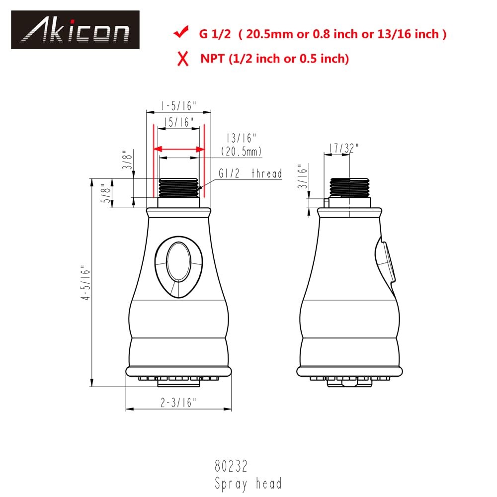Akicon Copper Pull-Out Spray Head Replacement Part for Kitchen Sink