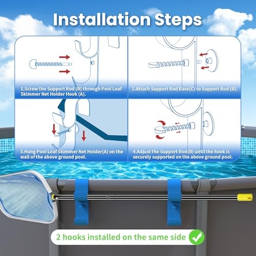 Poolside Pool Leaf Skimmer Net Holder, Above Ground Pool Pole Blue-2Pack