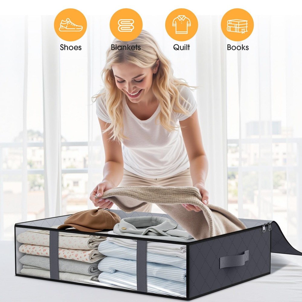 StorageRight Under Bed Storage Bins, 3-Pack 40L Foldable Fabric 3 Pack, Gray