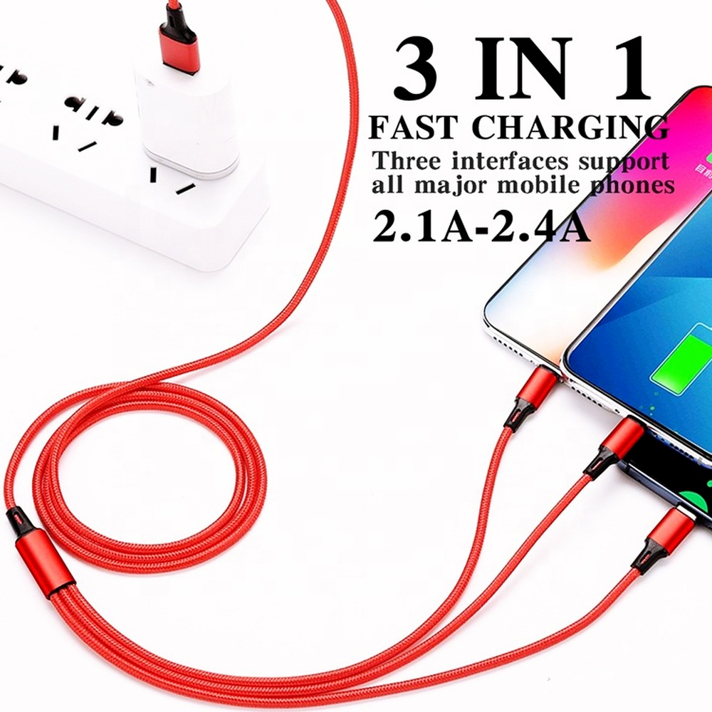 3 in 1 Fast USB Charging Cable Universal Multi Function Cell Phone Charger Cord