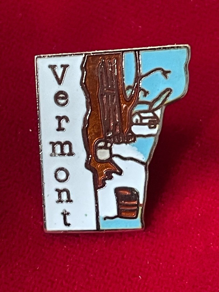 Vermont State Shape Maple Syrup Tree Cloisonne Enamel Pin .80"