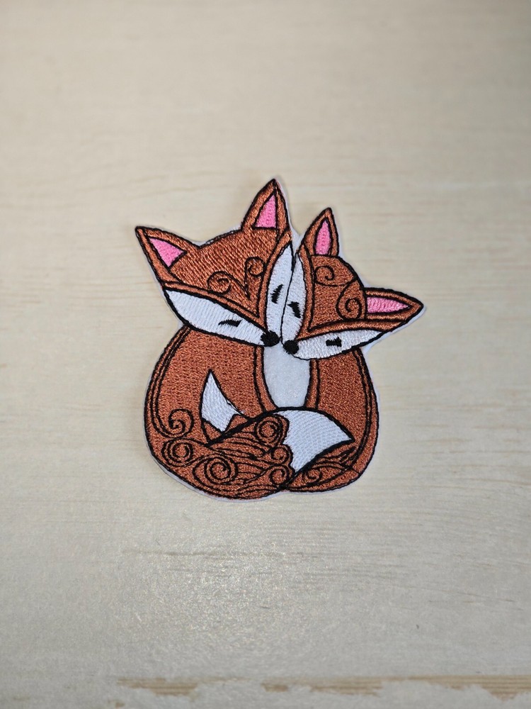 Folk Art Foxes 3 inch Iron on Embroidered Applique Patch