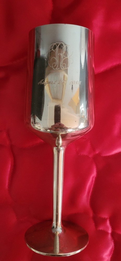 Solid Brass 7.5" Wine Goblet Monogrammed Dated August 25, 1984
