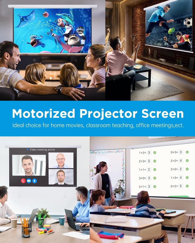 Projector Screen Pull Down 120 Inch Automatic Projector Screen with Remote Co...
