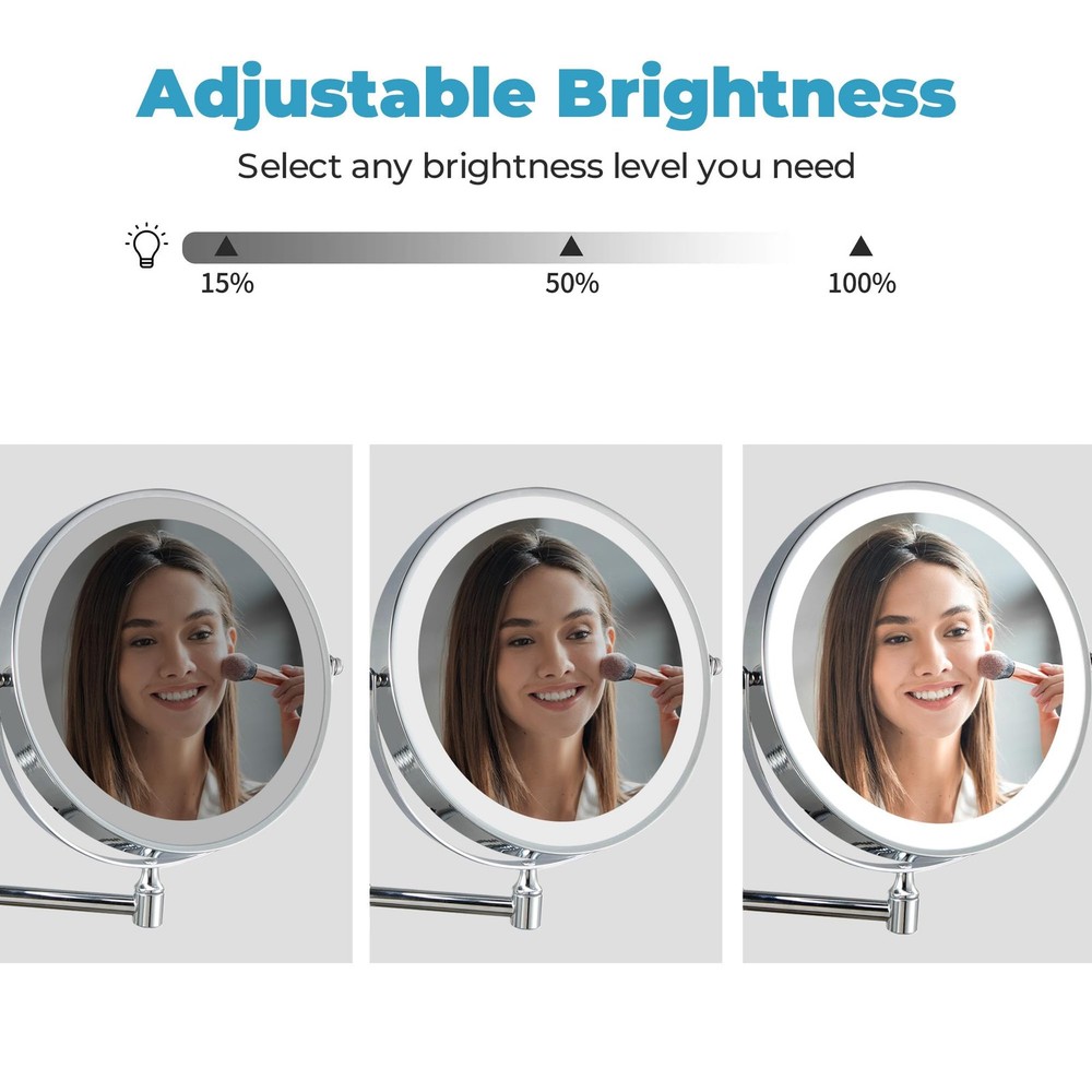 Lighted Vanity Wall Mirror 1X/10X Magnifying, 8" Rechargeable 2000mAh Wall Mo...