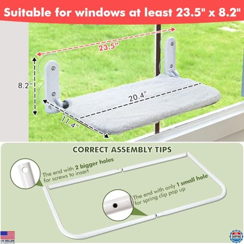 2PC Cat Window Perch Cordless Foldable Cat Hammock Bed for Window with Metal