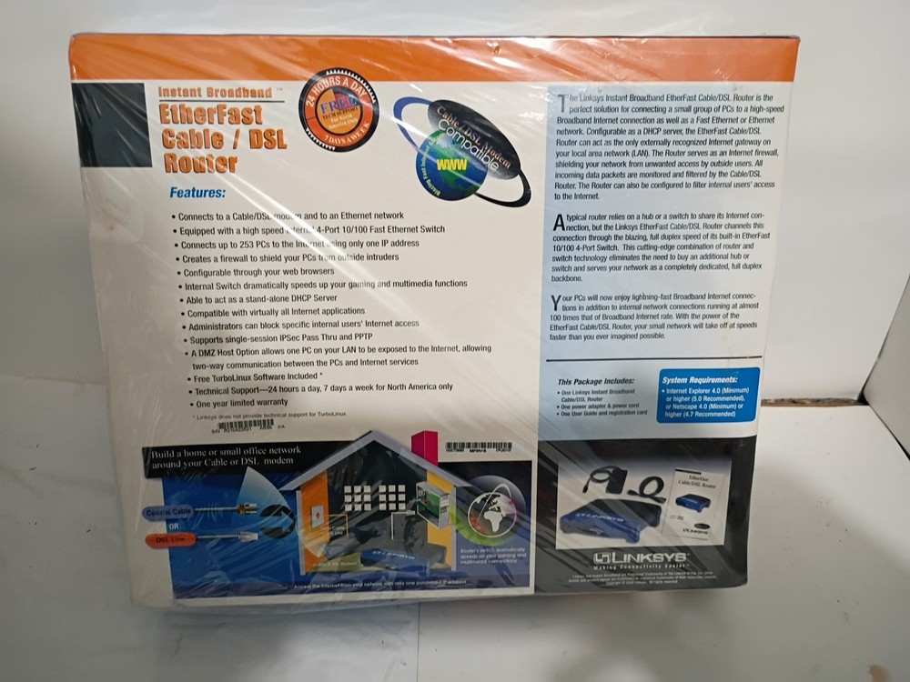 Linksys EtherFast Cable/DSL Router with a 4-Port Switch, Model BEFSR41.