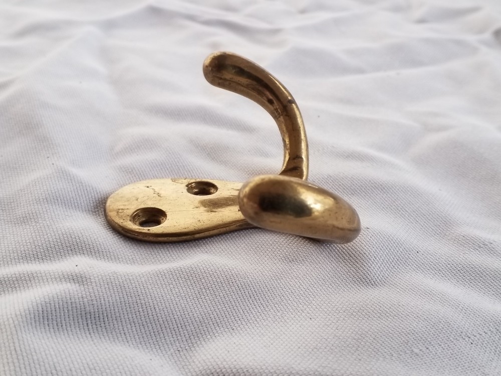 Vintage Hardware Solid Brass Wall Mount Double Robe/ Clothes Hook 2 Prong/ Hooks