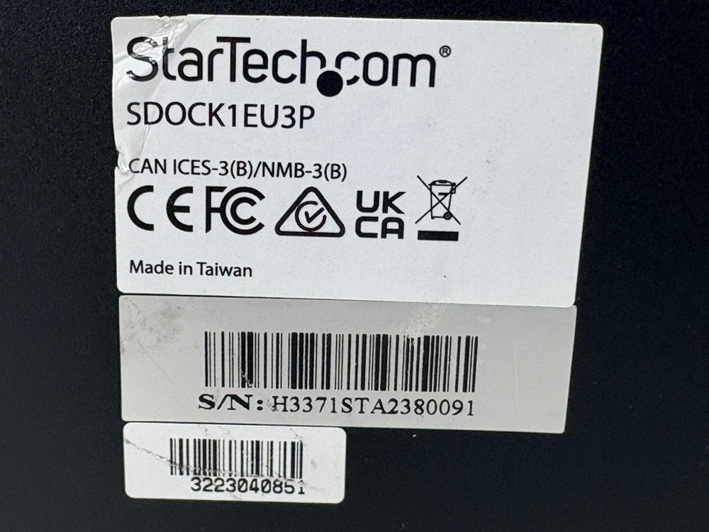USED|StarTech SDOCK1EU3P USB 3.0 Standalone Eraser Dock - Black w/ Power Adapter