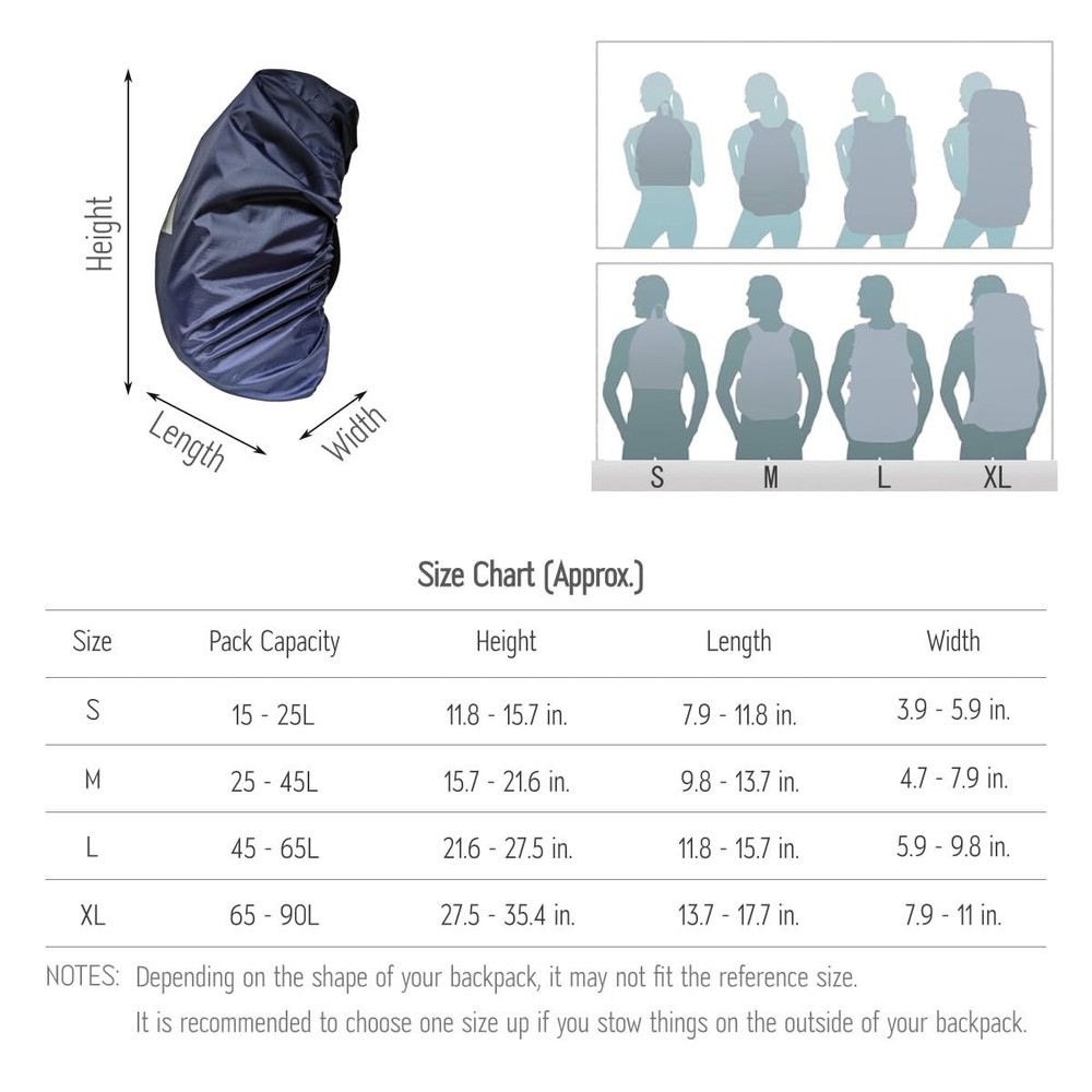 Waterproof Backpack Rain Cover, HeavyDuty Nylon with Adjustable System, Pouch