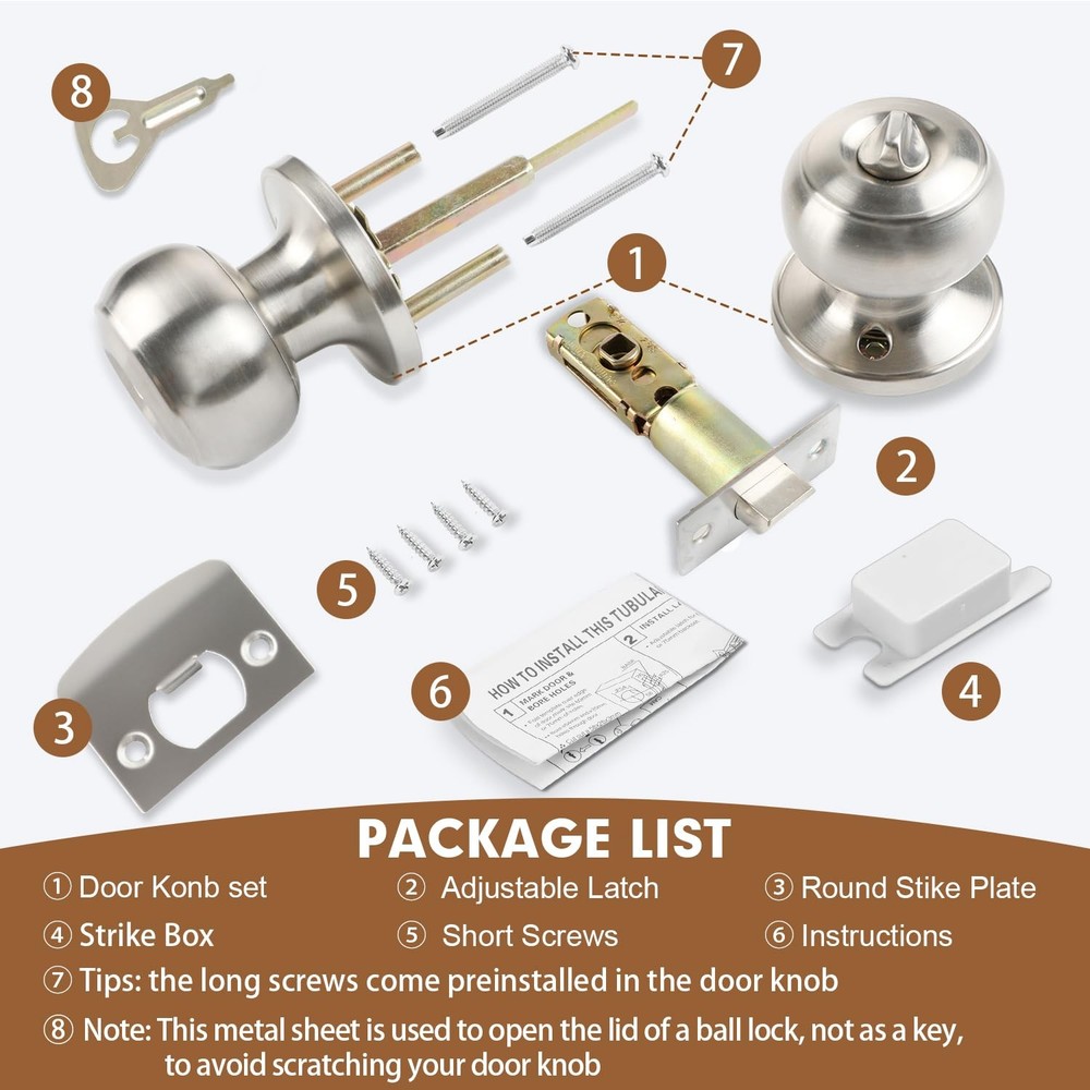 RAZCC Privacy Door Knobs, 5 Pack Satin Nickel Knobs 5 Pack,